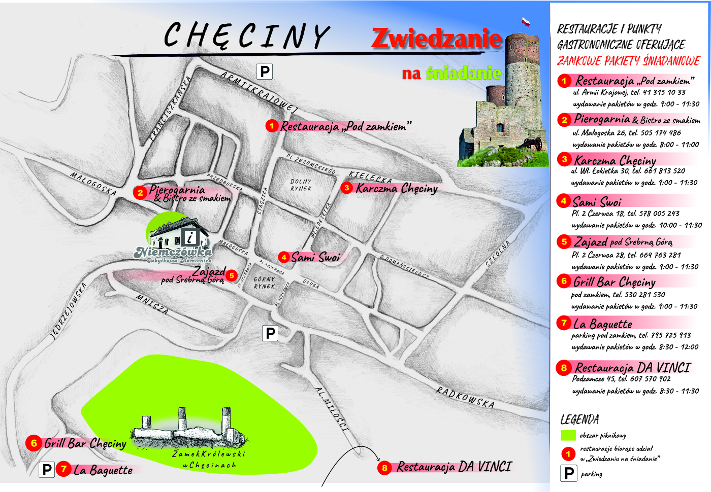 MAPKA zwiedzanie na niadanie zamekcheciny mn