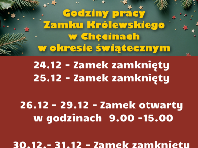 Godziny otwarcia Zamku Królewskiego w Chęcinach w okresie świątecznym
